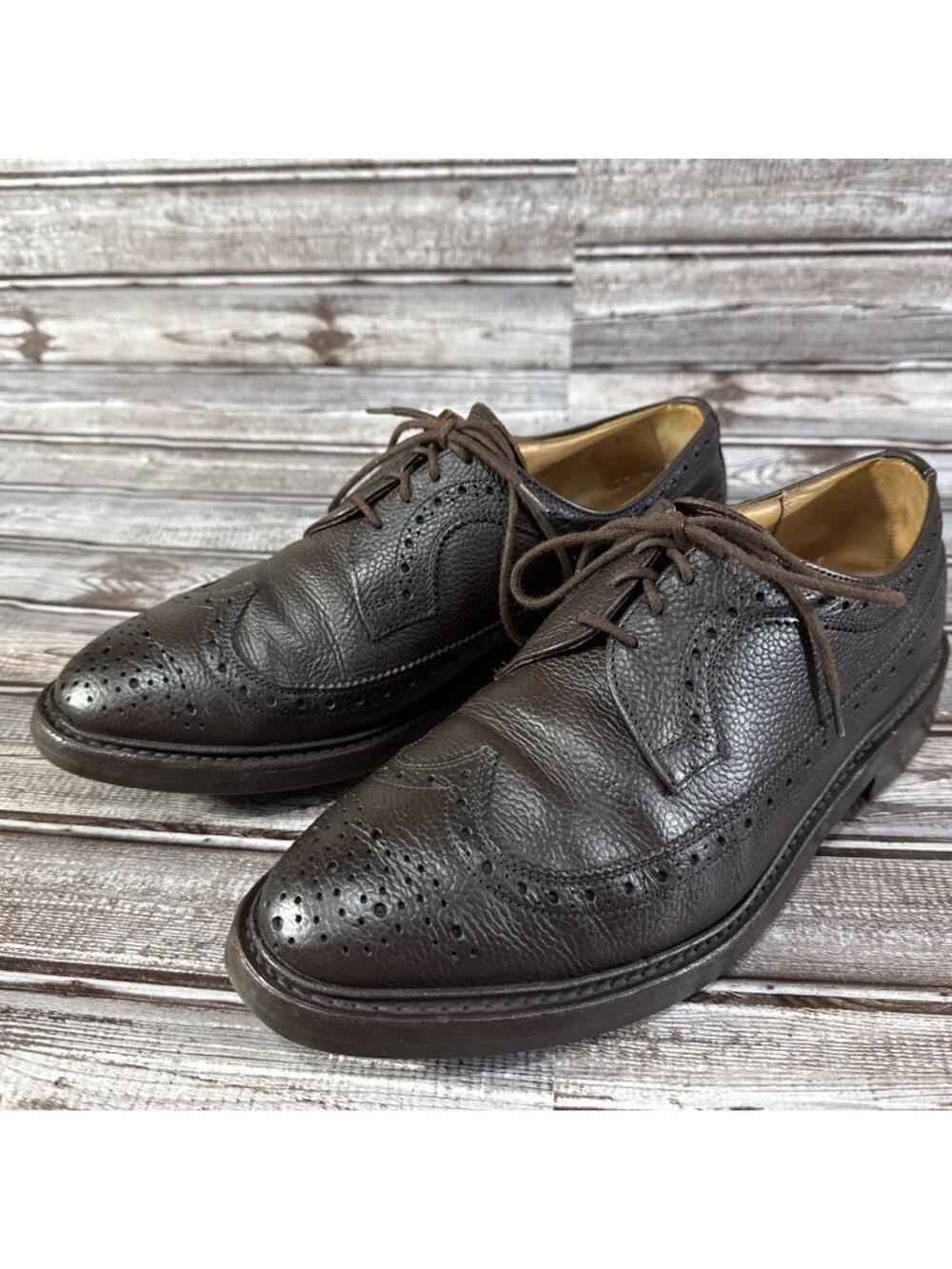 Tricker's Derby Brogue Shoes Sz 9.5UK 10.5US Brown Scotch Grain Leather England